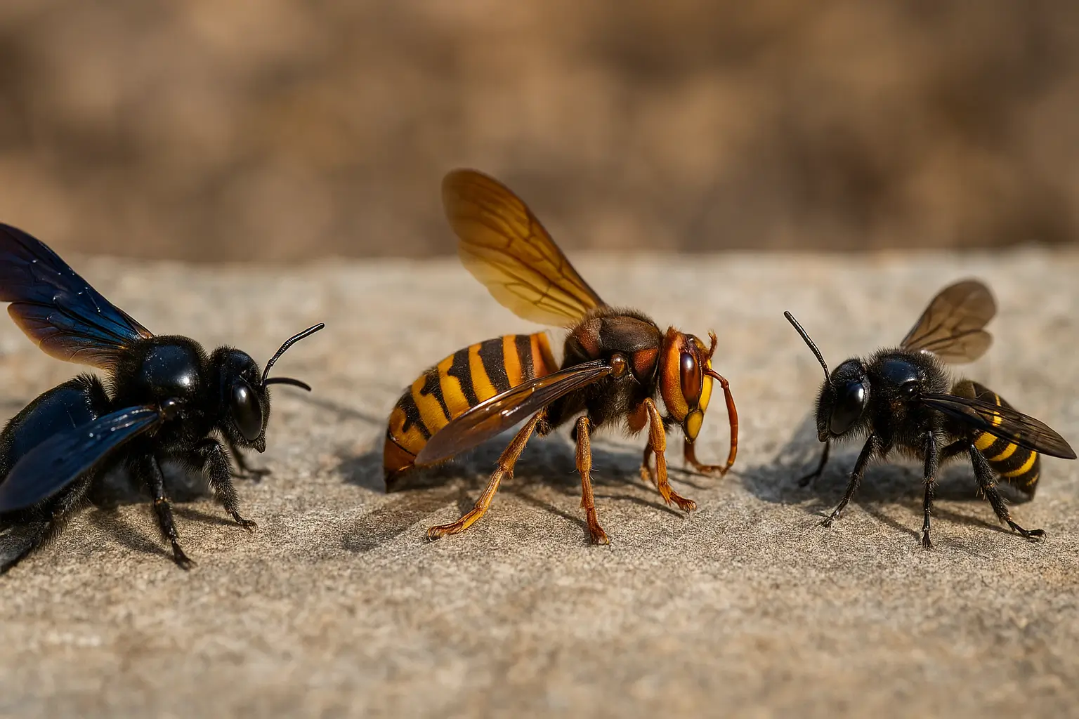 holzbiene hornisse oder doch etwas anderes - großes schwarzes Insekt mit Flügeln und Stachel
