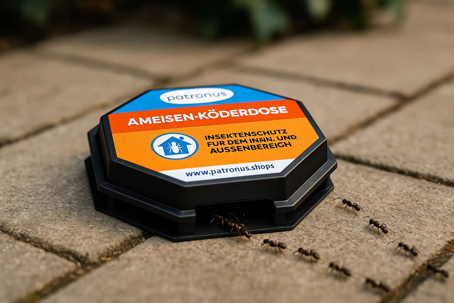 Ameisenköderdose Amazon beseitigt Ameisen auf der Terasse
