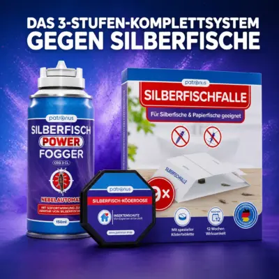 Patronus Silberfische Komplettpaket mit Power Fogger, Köderdose und Silberfischfalle