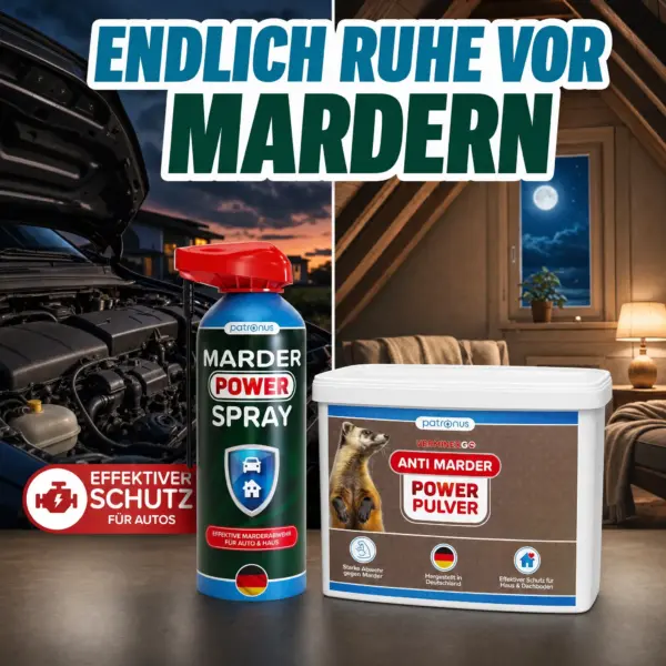 Patronus Marder Komplettpaket – Power Spray und VerminexGo gegen Marder im Auto und auf dem Dachboden