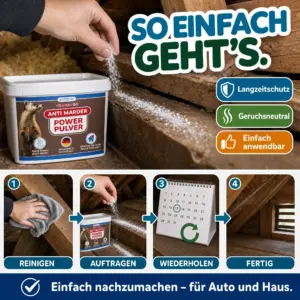 So einfach wird VerminexGo Pulver auf dem Dachboden angewendet – reinigen, auftragen, wiederholen