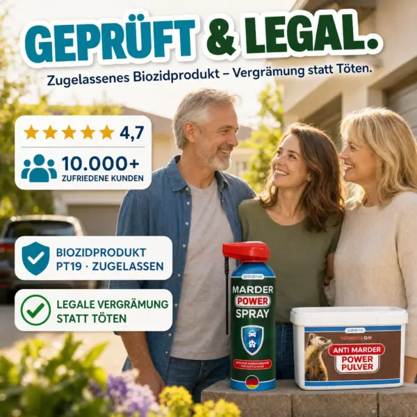 Zufriedene Kunden vertrauen dem geprüften und legalen Patronus Marder Komplettpaket
