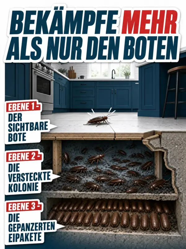 Infografik: sichtbarer Bote, versteckte Kakerlaken-Kolonie und gepanzerte Eipakete
