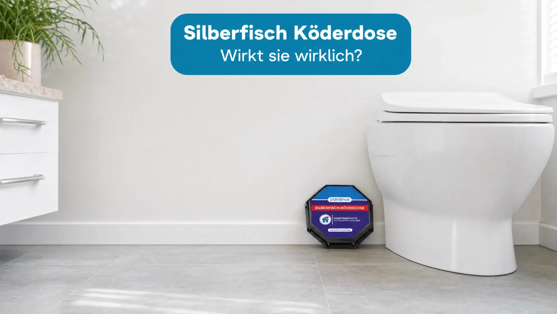 Silberfisch Köderdose an der Wand in einem hellen Badezimmer