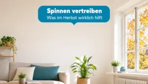 Spinnen vertreiben: helles Wohnzimmer mit Fenster im Herbst
