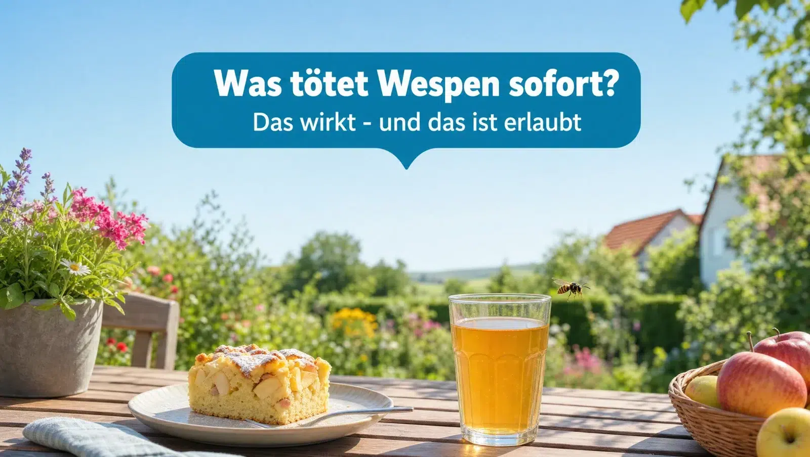 Was tötet Wespen sofort – Wespe an einem Glas auf der Gartenterrasse