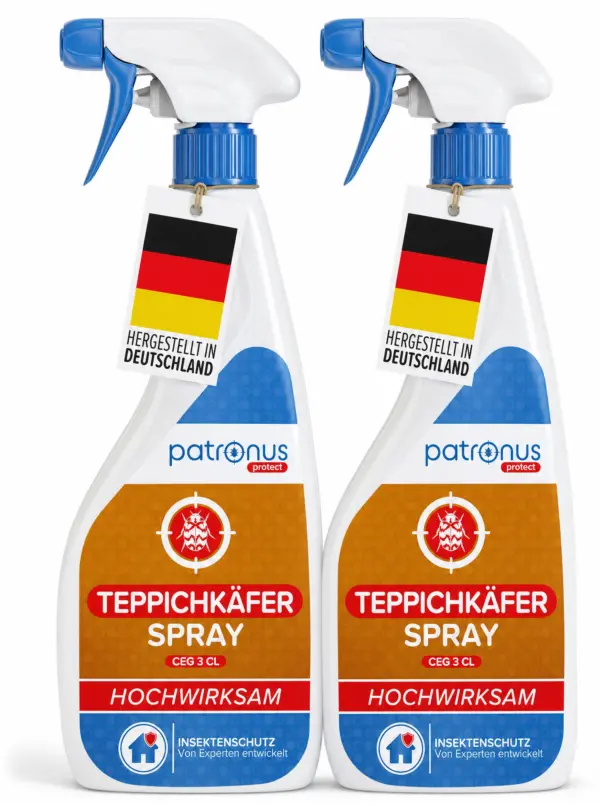 Patronus Teppichkäfer Spray Doppelpack mit zwei Sprühflaschen à 500 ml gegen Teppichkäfer