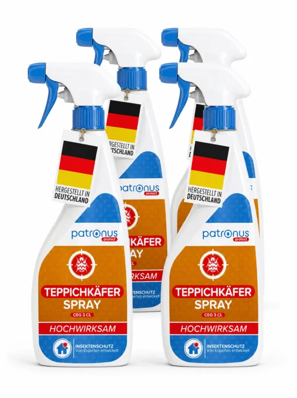Patronus Teppichkäfer Spray Vorteilpack mit vier Sprühflaschen à 500 ml gegen Teppichkäfer und Larven