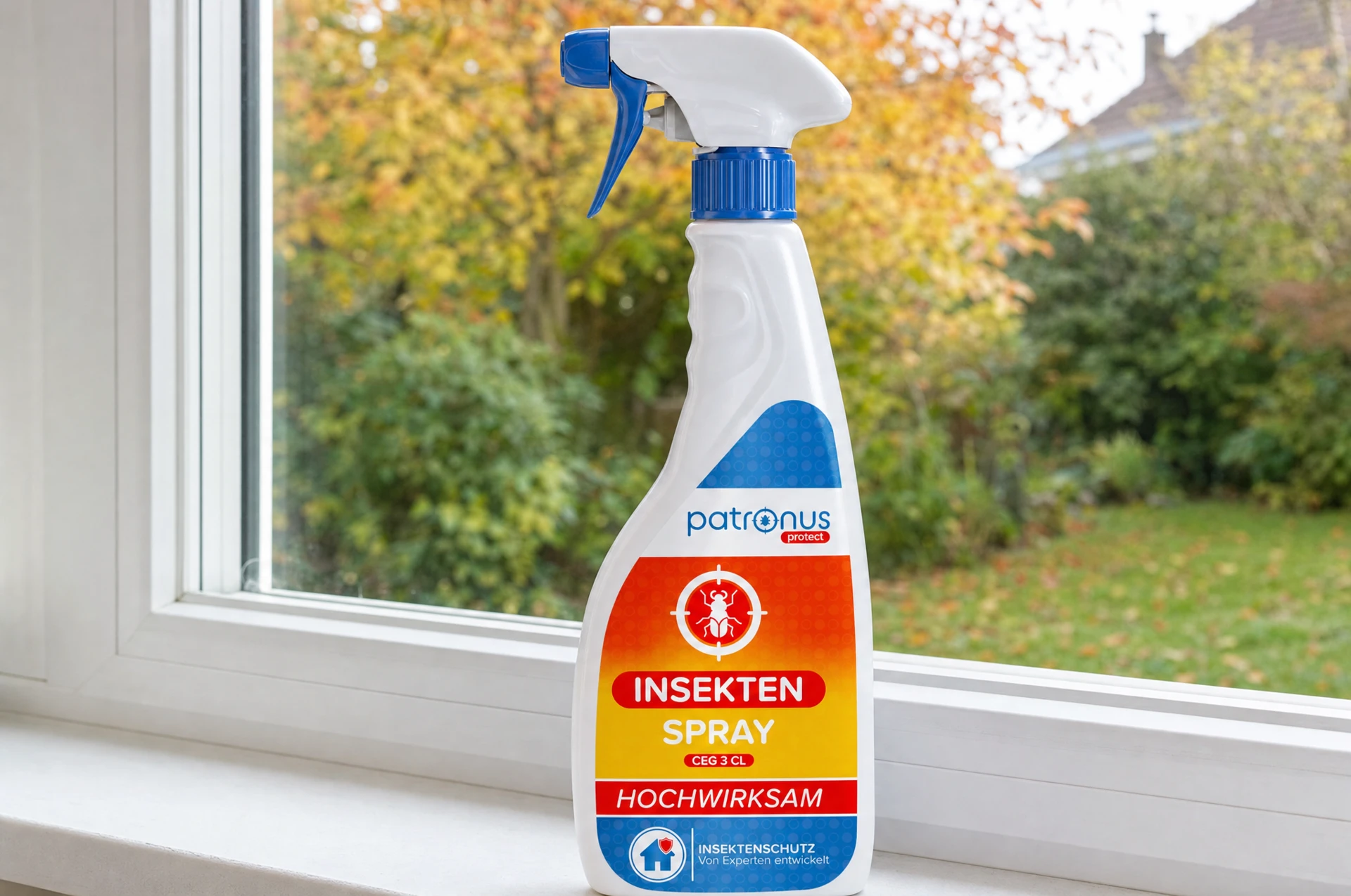 Patronus Insektenspray auf der Fensterbank gegen den Asiatischen Marienkäfer