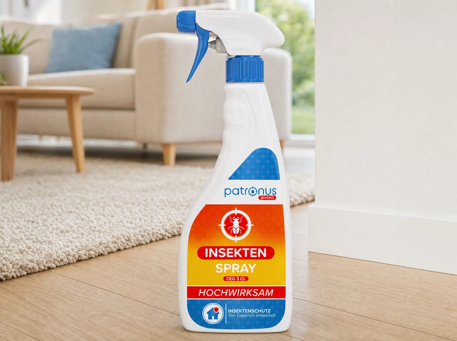 Speckkäfer abwehren: Patronus Insektenspray CEG 3CL an der Teppichkante