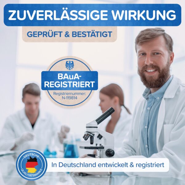 Zuverlaessige Wirkung, in Deutschland entwickelt und registriert, BAuA-Nummer N-119814