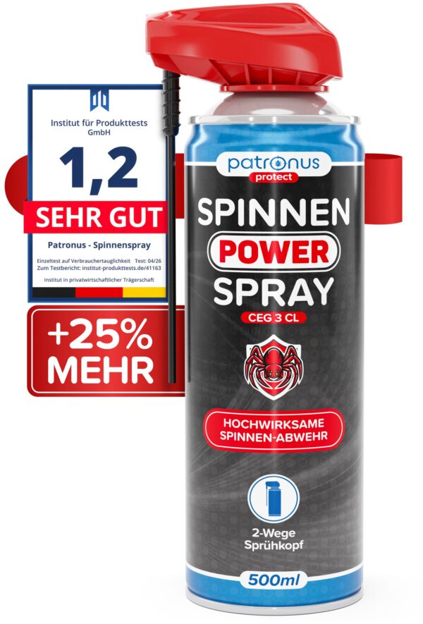 Patronus Spinnen Power Spray CEG 3 CL, 500 ml Aerosoldose mit 2-Wege-Spruehkopf, 25 Prozent mehr Inhalt